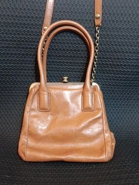 HOBO Tan Leather Top-Handle Satchel with Chain Strap
